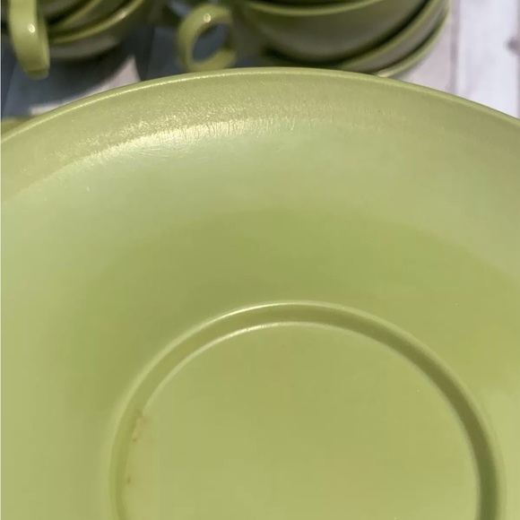 Vintage MCM Melmac Cups Saucers & Small Plates 20 Piece Lot Green Avocado - Picture 5 of 11